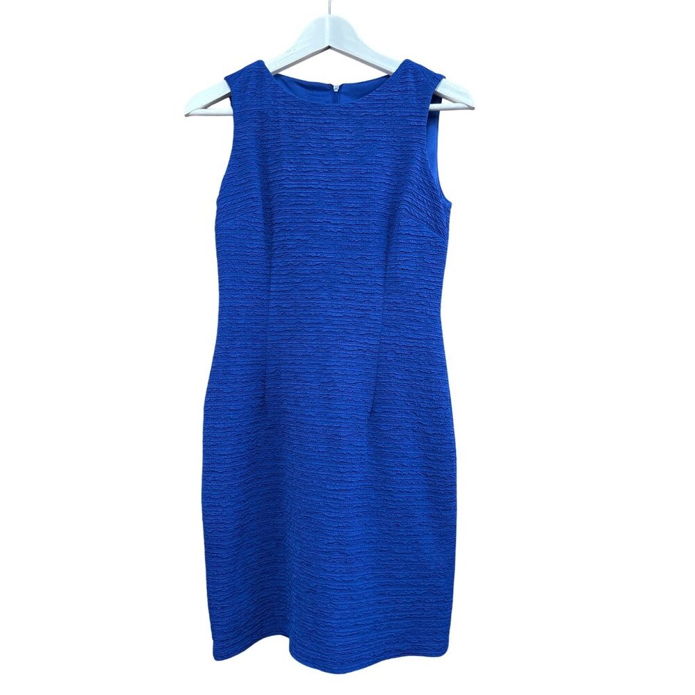 Sleeveless Blue Textured Sheath Dress With Back Zipper Closure Size XL